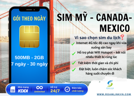 Sim Mỹ- Canada- Mexico  - Gói theo ngày