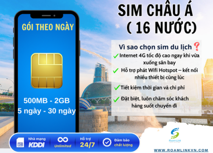 Sim Châu Á( 16 nước) : Gói theo ngày