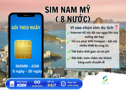 Sim Nam Mỹ( 8 nước): Gói theo ngày 