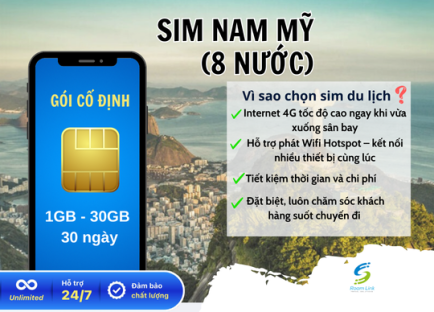 Sim Nam Mỹ( 8 nước): Gói cố định