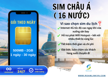 Sim Châu Á( 16 nước) : Gói theo ngày